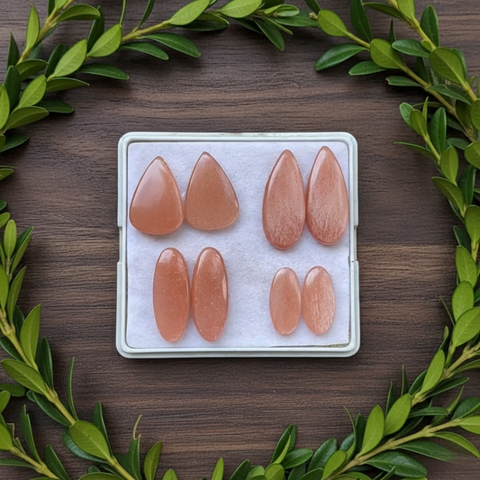 Peach Moonstone Pairs Cabochons Mix Shape Flat Back Gemstones Lot 18-26 mm