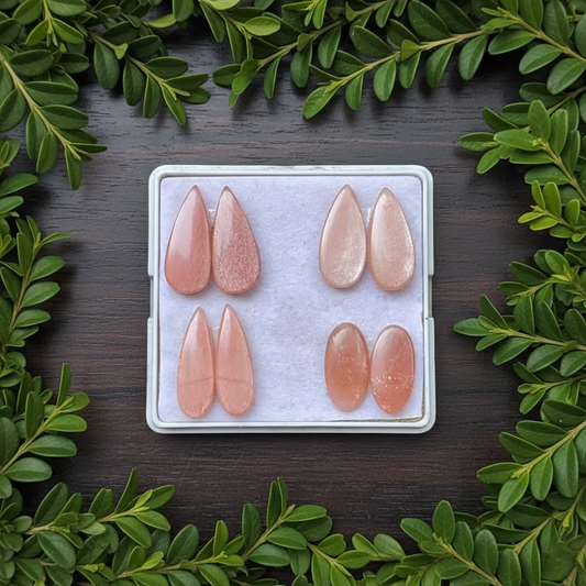 Peach Moonstone Pairs Cabochons Mix Shape Flat Back Gemstones Lot 19-24 mm