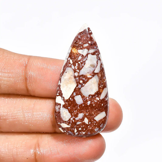 Chert Breccia Pear Shape Cabochon Loose Gemstone Natural 42.5 Ct. 41X20X7 mm V-1969