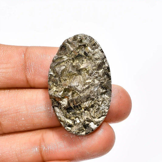 Pyrite Druzy Oval Shape Cabochon Loose Gemstone Natural 163 Ct. 43X27X10 mm V-2099