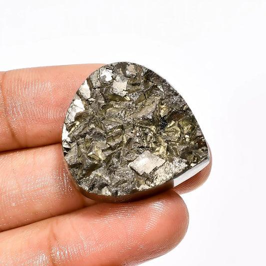Pyrite Druzy Heart Shape Cabochon Loose Gemstone Natural 76 Ct. 28X27X8 mm V-2094