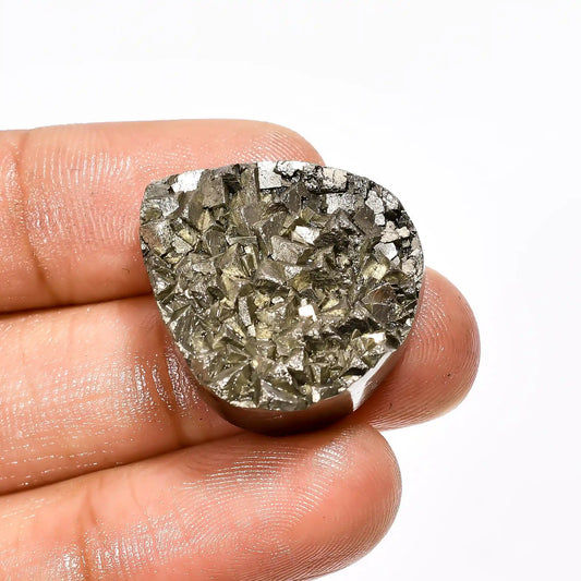 Pyrite Druzy Heart Shape Cabochon Loose Gemstone Natural 65 Ct. 24X23X8 mm V-2096