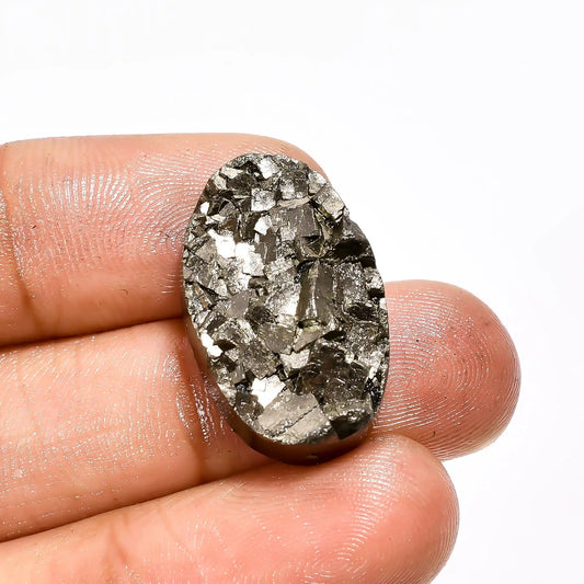 Pyrite Druzy Oval Shape Cabochon Loose Gemstone Natural 29.5 Ct. 23X14X6 mm V-2097