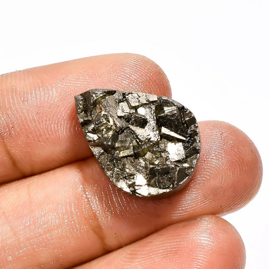 Pyrite Druzy Pear Shape Cabochon Loose Gemstone Natural 24 Ct. 20X14X6 mm V-2098
