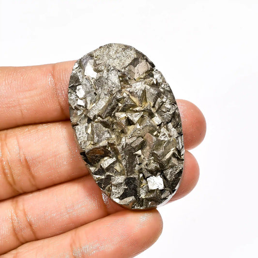Pyrite Druzy Oval Shape Cabochon Loose Gemstone Natural 163 Ct. 43X27X10 mm V-2099