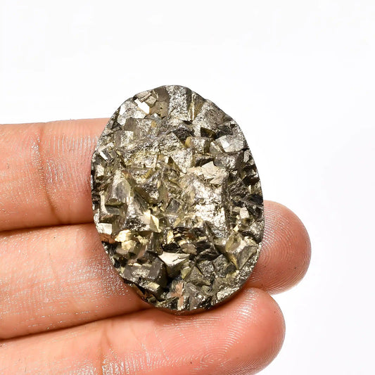 Pyrite Druzy Oval Shape Cabochon Loose Gemstone Natural 84 Ct. 32X24X8 mm V-2100