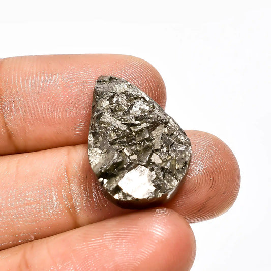 Pyrite Druzy Pear Shape Cabochon Loose Gemstone Natural 26 Ct. 23X15X5 mm V-2102