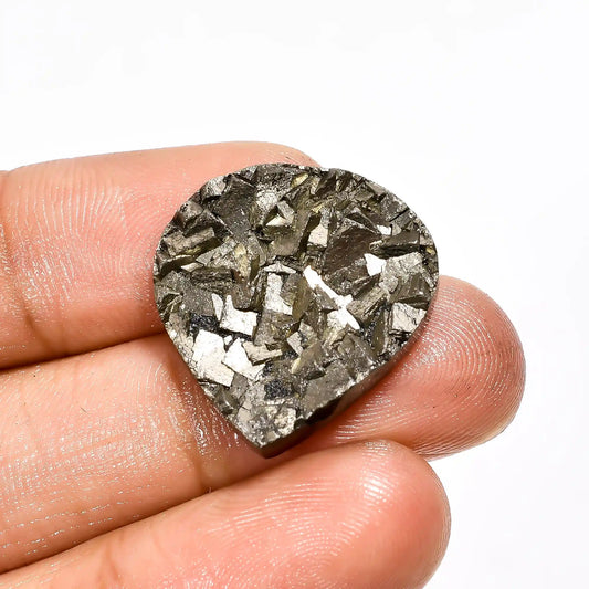 Pyrite Druzy Heart Shape Cabochon Loose Gemstone Natural 22 Ct. 22X21X4 mm V-2105