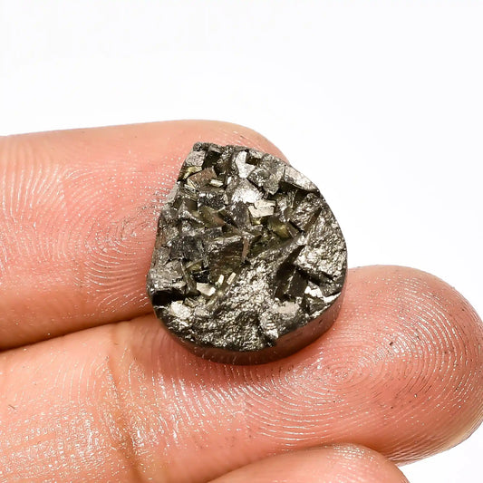 Pyrite Druzy Pear Shape Cabochon Loose Gemstone Natural 19 Ct. 16X14X6 mm V-2106