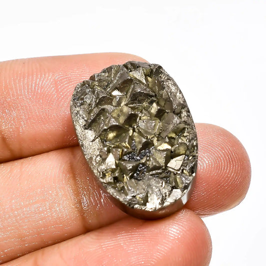 Pyrite Druzy Egg Shape Cabochon Loose Gemstone Natural 51 Ct. 24X16X8 mm V-2108