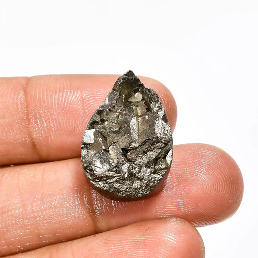 Pyrite Druzy Pear Shape Cabochon Loose Gemstone Natural 35 Ct. 22X15X8 mm V-2109