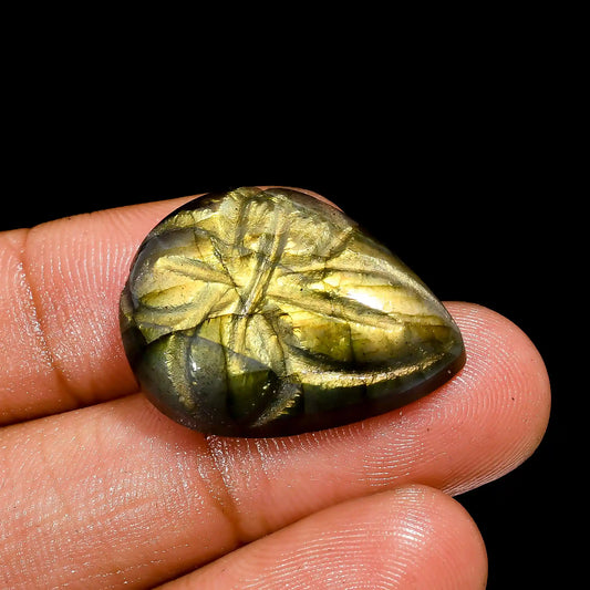 Labradorite Pear Shape Carved Loose Gemstone Natural 27 Ct. 25X19X7 mm V-2556