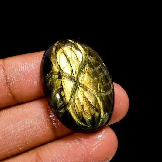 Labradorite Oval Shape Carved Loose Gemstone Natural 47.5 Ct. 30X21X8 mm V-2560