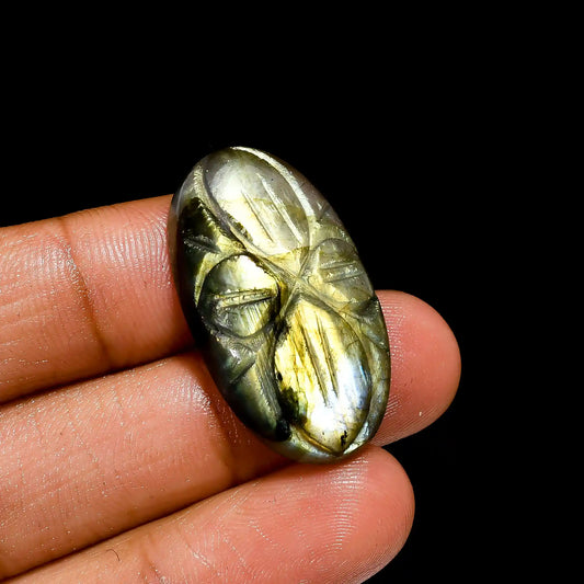 Labradorite Oval Shape Carved Loose Gemstone Natural 31.5 Ct. 30X17X7 mm V-2564