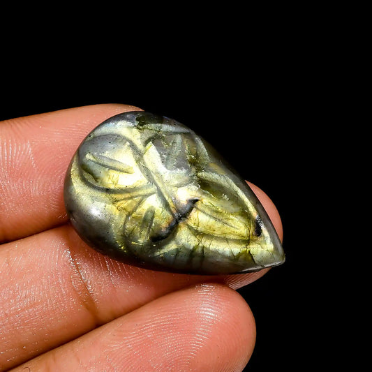 Labradorite Pear Shape Carved Loose Gemstone Natural 26.5 Ct. 28X18X7 mm V-2565