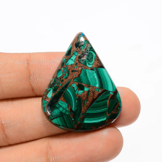 Spiny Copper Malachite Pear Shape Cabochon Loose Gemstone 40 Ct. 33X26X5 mm V-2681