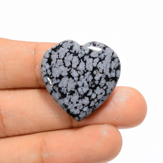 Snowflake Obsidian Heart Shape Cabochon Loose Gemstone Natural 27 Ct. 25X25X6 mm V-2703