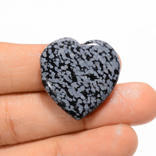 Snowflake Obsidian Heart Shape Cabochon Loose Gemstone Natural 27.5 Ct. 25X25X6 mm V-2704