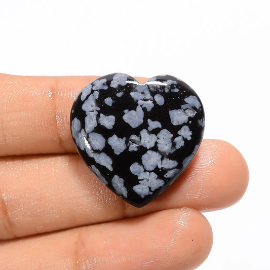 Snowflake Obsidian Heart Shape Cabochon Loose Gemstone Natural 27 Ct. 25X25X6 mm V-2706