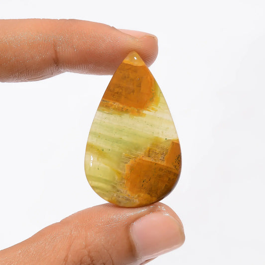 Green Calcite Pear Shape Cabochon Loose Gemstone Natural 30 Ct. 37X23X4 mm V-2796
