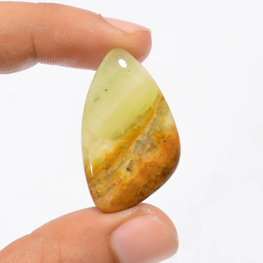 Green Calcite Fancy Shape Cabochon Loose Gemstone Natural 26.5 Ct. 34X20X5 mm V-2802