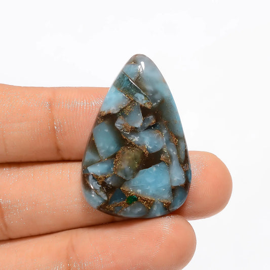 Spiny Copper Hemimorphite Pear Shape Cabochon Loose Gemstone 22 Ct. 33X22X5 mm V-2817