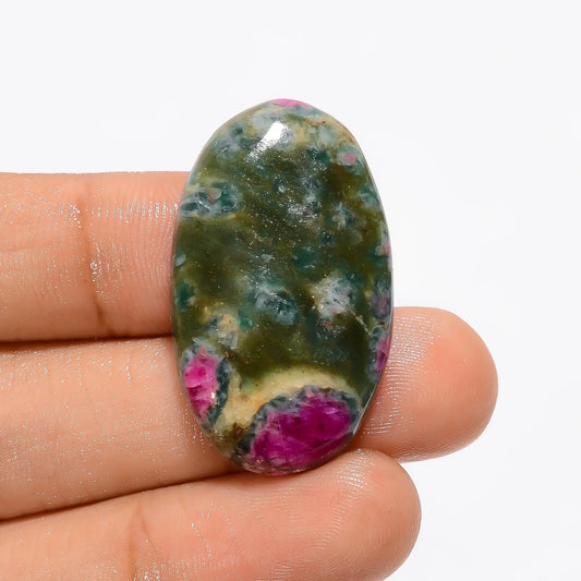 Ruby Fuchsite Oval Shape Cabochon Loose Gemstone Natural 34.5 Ct. 33X20X5 mm V-2995