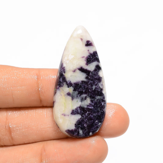 Purple Lepidolite Pear Shape Cabochon Loose Gemstone Natural 52.5 Ct. 43X20X7 mm V-3068