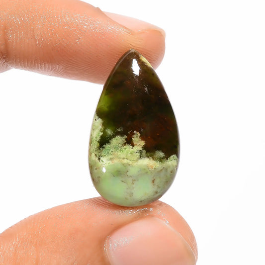 Chrome Chalcedony Pear Shape Cabochon Loose Gemstone Natural 13.5 Ct. 24X14X5 mm V-3075