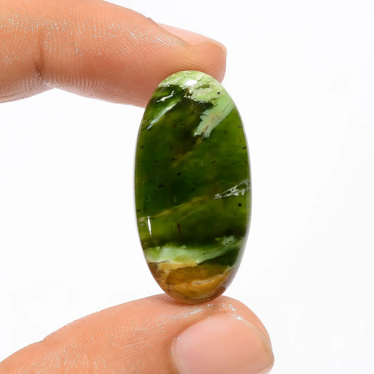 Chrome Chalcedony Oval Shape Cabochon Loose Gemstone Natural 22.5 Ct. 30X15X6 mm V-3077