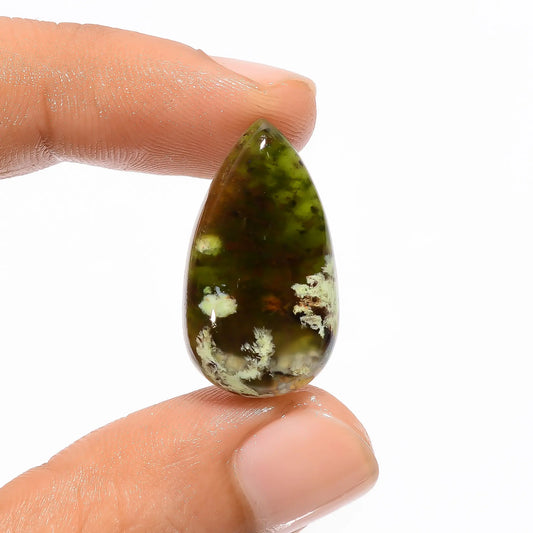 Chrome Chalcedony Pear Shape Cabochon Loose Gemstone Natural 15 Ct. 25X14X5 mm V-3081