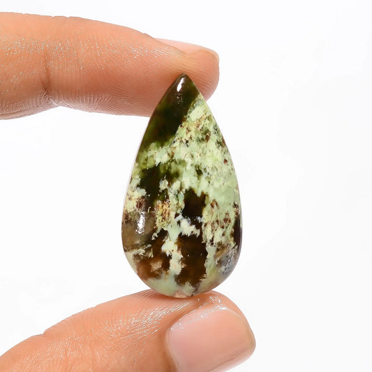 Chrome Chalcedony Pear Shape Cabochon Loose Gemstone Natural 21.5 Ct. 32X17X6 mm V-3091