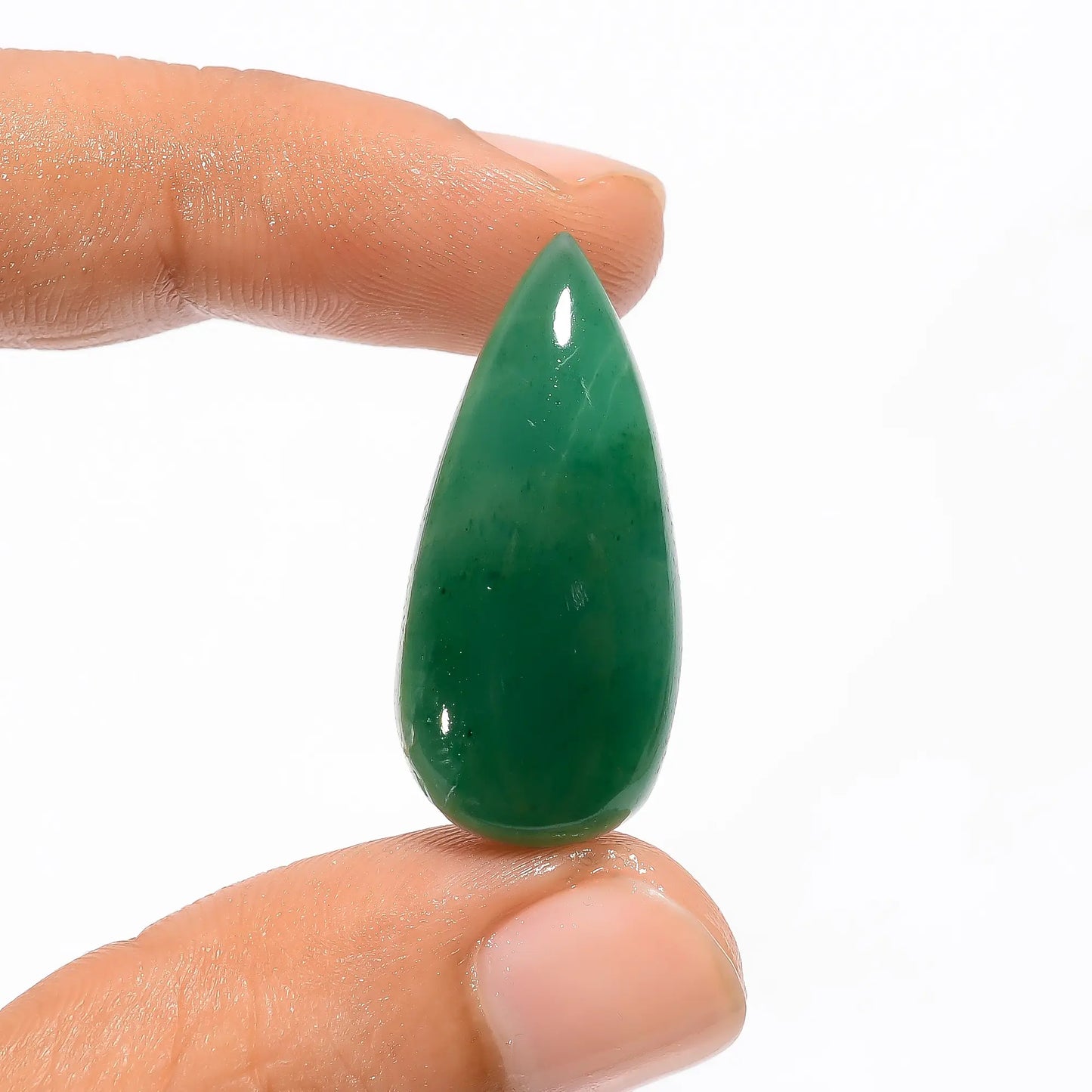 Green Jade Pear Shape Cabochon Loose Gemstone Natural 21.5 Ct. 30X13X5 mm V-3109