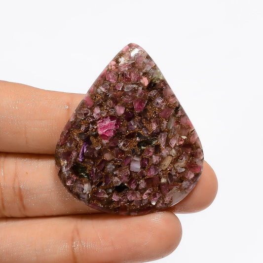Spiny Copper Tourmaline Pear Shape Cabochon Loose Gemstone 35 Ct. 40X34X3 mm V-3141