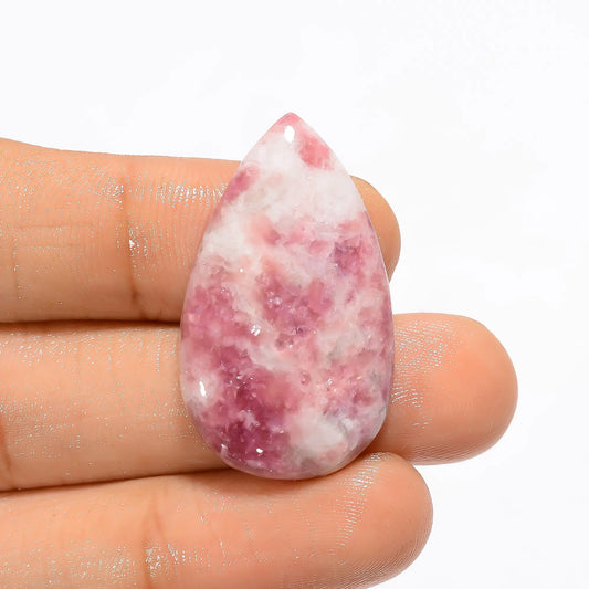 Pink Lepidolite Pear Shape Cabochon Loose Gemstone Natural 26.5 Ct. 32X19X5 mm V-3238
