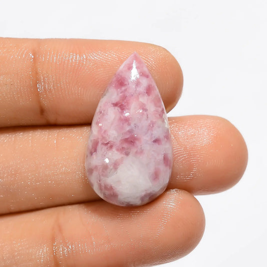 Pink Lepidolite Pear Shape Cabochon Loose Gemstone Natural 17.5 Ct. 25X14X6 mm V-3240
