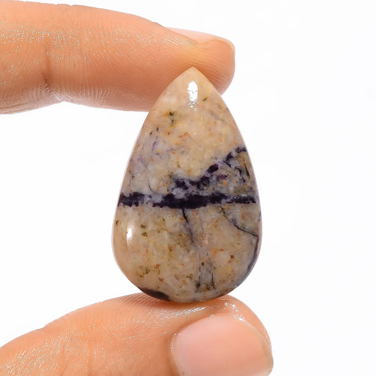 Tiffany Fluorite Pear Shape Cabochon Loose Gemstone Natural 29 Ct. 30X20X6 mm V-3341