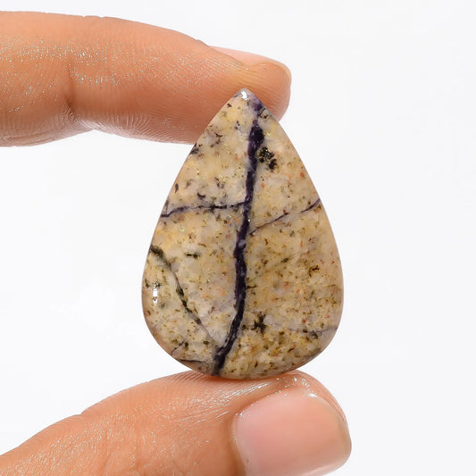 Tiffany Fluorite Pear Shape Cabochon Loose Gemstone Natural 27 Ct. 32X22X5 mm V-3346