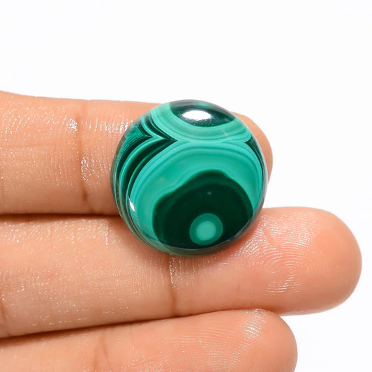 Malachite Round Shape Cabochon Loose Gemstone Natural 21 Ct. 19X19X4 mm V-3387