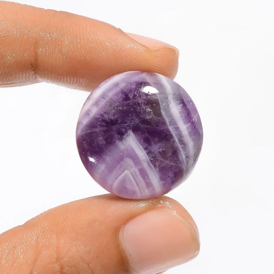 Chevron Amethyst Round Shape Cabochon Loose Gemstone Natural 29 Ct. 21X21X7 mm V-3415