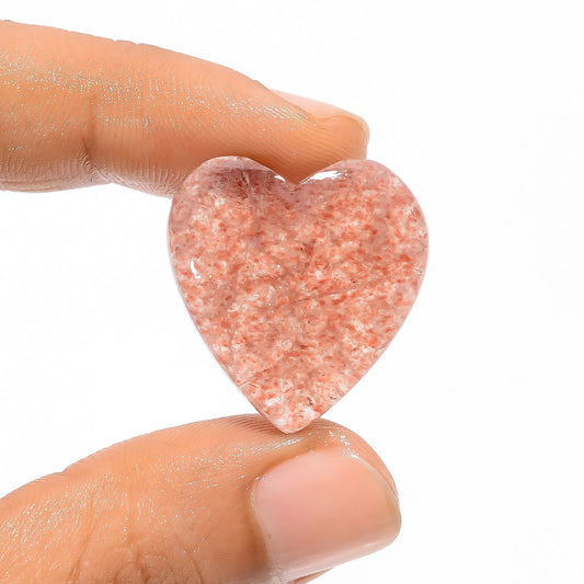Strawberry Quartz Heart Shape Cabochon Loose Gemstone Natural 26 Ct. 24X23X5 mm V-3428