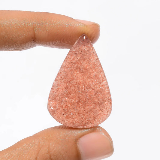 Strawberry Quartz Pear Shape Cabochon Loose Gemstone Natural 32 Ct. 34X23X4 mm V-3433