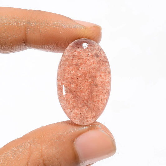 Strawberry Quartz Oval Shape Cabochon Loose Gemstone Natural 25.5 Ct. 28X18X5 mm V-3435