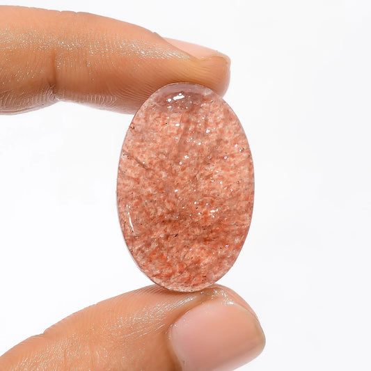 Strawberry Quartz Oval Shape Cabochon Loose Gemstone Natural 25.5 Ct. 28X18X5 mm V-3435