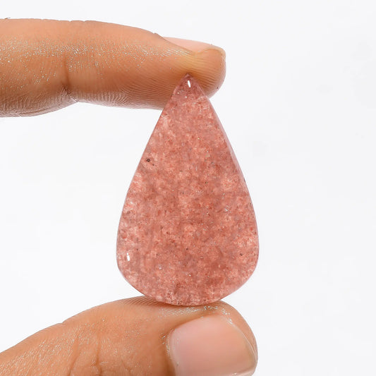Strawberry Quartz Pear Shape Cabochon Loose Gemstone Natural 28.5 Ct. 35X21X4 mm V-3437