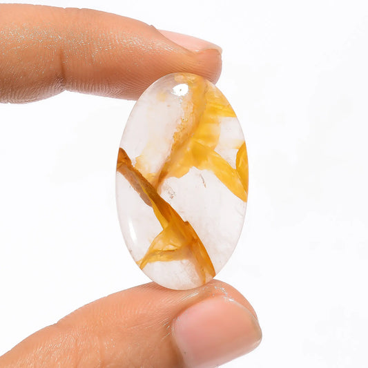 Golden Healing Quartz Oval Shape Cabochon Loose Gemstone Natural 22 Ct. 32X19X4 mm V-3455