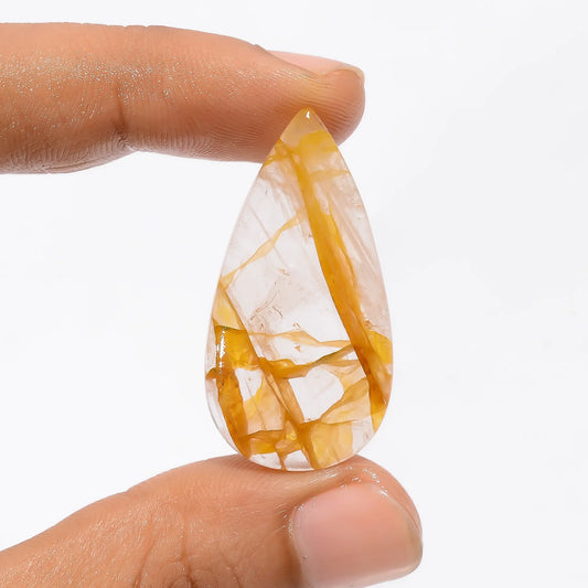 Golden Healing Quartz Pear Shape Cabochon Loose Gemstone Natural 23 Ct. 36X19X4 mm V-3460