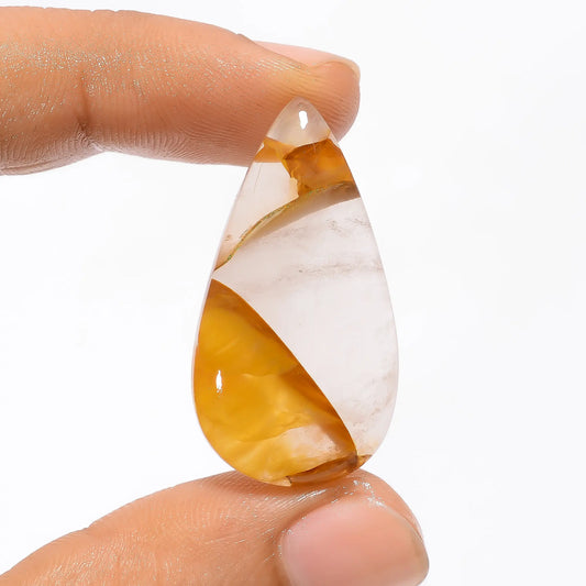 Golden Healing Quartz Pear Shape Cabochon Loose Gemstone Natural 27 Ct. 34X18X6 mm V-3462