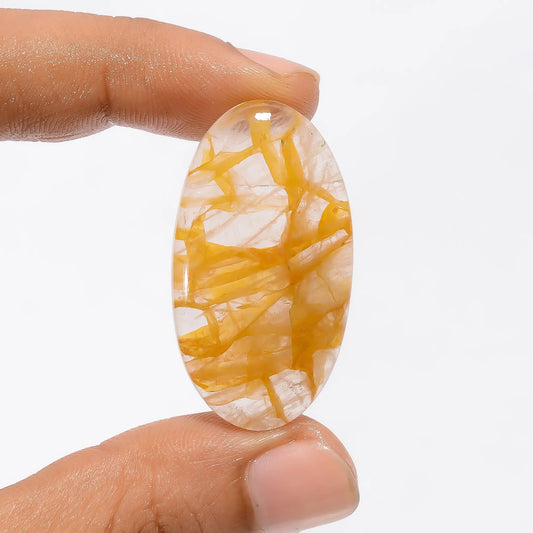 Golden Healing Quartz Oval Shape Cabochon Loose Gemstone Natural 32.5 Ct. 37X20X5 mm V-3463