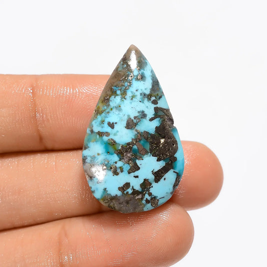 Irani Turquoise Pear Shape Cabochon Loose Gemstone Natural 40.5 Ct. 31X19X9 mm V-3467